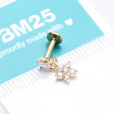 Detail View 4 of Golden Sparkle Spring Flower Dangle Internally Threaded Labret Flat Back Stud-Clear Gem