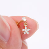 Detail View 2 of Golden Sparkle Spring Flower Dangle Internally Threaded Labret Flat Back Stud-Clear Gem
