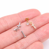Detail View 3 of Sparkle Cross Dangle Internally Threaded Labret Flat Back Stud-Clear Gem