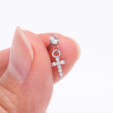 Detail View 2 of Sparkle Cross Dangle Internally Threaded Labret Flat Back Stud-Clear Gem