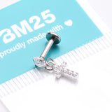 Detail View 4 of Sparkle Cross Dangle Internally Threaded Labret Flat Back Stud-Clear Gem