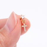 Detail View 2 of Golden Sparkle Cross Dangle Internally Threaded Labret Flat Back Stud-Clear Gem