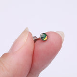 Detail View 2 of Iridescent Revo Sparkle Top Internally Threaded Steel Flat Back Stud Labret-Green Iridescent