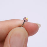 Detail View 2 of Iridescent Revo Sparkle Top Internally Threaded Steel Flat Back Stud Labret-Pink Iridescent