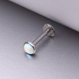 Detail View 1 of Iridescent Revo Sparkle Top Internally Threaded Steel Flat Back Stud Labret-Clear Gem Iridescent