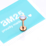 Detail View 3 of Rose Gold Iridescent Revo Sparkle Top Internally Threaded Steel Flat Back Stud Labret-Clear Gem Iridescent