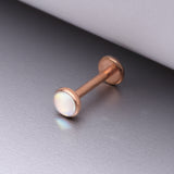 Detail View 1 of Rose Gold Iridescent Revo Sparkle Top Internally Threaded Steel Flat Back Stud Labret-Clear Gem Iridescent