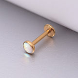 Detail View 1 of Golden Iridescent Revo Sparkle Top Internally Threaded Steel Flat Back Stud Labret-Clear Gem Iridescent