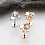 Detail View 2 of Rose Gold Sparkle Stars Top Internally Threaded Steel Labret-Clear Gem
