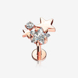 Rose Gold Sparkle Stars Top Internally Threaded Steel Labret