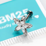 Detail View 2 of Marquise Sparkle Spring Flower Internally Threaded Labret-Clear Gem