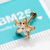 Detail View 2 of Golden Marquise Sparkle Spring Flower Internally Threaded Labret-Clear Gem