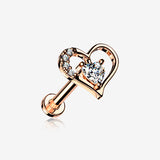 Rose Gold Journey Heart Solitaire Sparkle Internally Threaded Labret