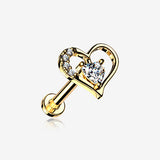 Golden Journey Heart Solitaire Sparkle Internally Threaded Labret