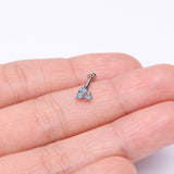 Detail View 2 of Trinity Sparkle Prong Set Top Internally Threaded Steel Flat Back Stud Labret-Aqua
