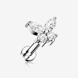 Butterfly Sparkle Prong Set Top Internally Threaded Steel Flat Back Stud Labret