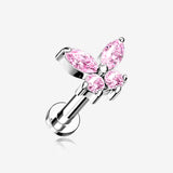 Butterfly Sparkle Prong Set Top Internally Threaded Steel Flat Back Stud Labret