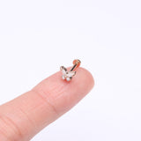 Detail View 2 of Rose Gold Butterfly Sparkle Prong Set Top Internally Threaded Steel Flat Back Stud Labret-Clear Gem