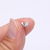 Detail View 2 of Adorable Heart Sprout Sparkle Internally Threaded Steel Flat Back Stud Labret-Clear Gem