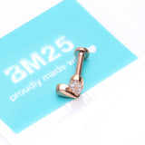 Detail View 3 of Rose Gold Adorable Heart Sprout Sparkle Internally Threaded Steel Flat Back Stud Labret-Clear Gem