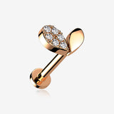 Rose Gold Adorable Heart Sprout Sparkle Internally Threaded Steel Flat Back Stud Labret