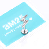 Detail View 3 of Lightning Bolt Sparkle Top Internally Threaded Steel Flat Back Stud Labret-Clear Gem