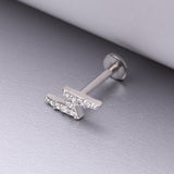 Detail View 1 of Lightning Bolt Sparkle Top Internally Threaded Steel Flat Back Stud Labret-Clear Gem