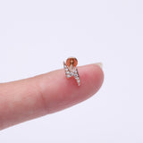 Detail View 2 of Rose Gold Lightning Bolt Sparkle Top Internally Threaded Steel Flat Back Stud Labret-Clear Gem