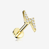Golden Lightning Bolt Sparkle Top Internally Threaded Steel Flat Back Stud Labret