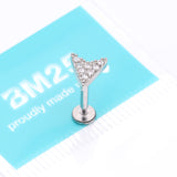 Detail View 3 of Chevron Arrow Sparkle Top Internally Threaded Steel Flat Back Stud Labret-Clear Gem