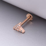 Detail View 1 of Rose Gold Chevron Arrow Sparkle Top Internally Threaded Steel Flat Back Stud Labret-Clear Gem
