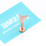 Detail View 3 of Rose Gold Chevron Arrow Sparkle Top Internally Threaded Steel Flat Back Stud Labret-Clear Gem