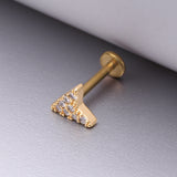 Detail View 1 of Golden Chevron Arrow Sparkle Top Internally Threaded Steel Flat Back Stud Labret-Clear Gem