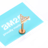 Detail View 3 of Golden Chevron Arrow Sparkle Top Internally Threaded Steel Flat Back Stud Labret-Clear Gem