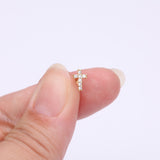 Detail View 2 of Golden Holy Cross Sparkle Top Internally Threaded Steel Flat Back Stud Labret-Clear Gem