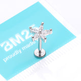 Detail View 3 of Marquise Flower Sparkle Top Internally Threaded Steel Flat Back Stud Labret-Clear Gem