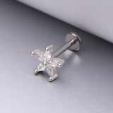 Detail View 1 of Marquise Flower Sparkle Top Internally Threaded Steel Flat Back Stud Labret-Clear Gem