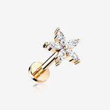 Rose Gold Marquise Flower Sparkle Top Internally Threaded Steel Flat Back Stud Labret
