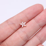 Detail View 2 of Rose Gold Marquise Flower Sparkle Top Internally Threaded Steel Flat Back Stud Labret-Clear Gem
