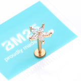 Detail View 3 of Golden Marquise Flower Sparkle Top Internally Threaded Steel Flat Back Stud Labret-Clear Gem
