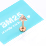 Detail View 3 of Rose Gold Triangle Beveled Beaded Edge Top Internally Threaded Steel Flat Back Stud Labret