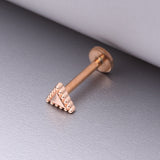 Detail View 1 of Rose Gold Triangle Beveled Beaded Edge Top Internally Threaded Steel Flat Back Stud Labret