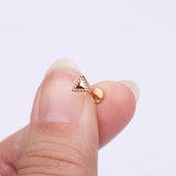 Detail View 2 of Rose Gold Triangle Beveled Beaded Edge Top Internally Threaded Steel Flat Back Stud Labret