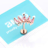 Detail View 3 of Rose Gold Marquise Sparkle Curve Top Internally Threaded Steel Flat Back Stud Labret-Aurora Borealis
