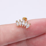 Detail View 2 of Golden Marquise Sparkle Curve Top Internally Threaded Steel Flat Back Stud Labret-Clear Gem