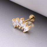 Detail View 1 of Golden Marquise Sparkle Curve Top Internally Threaded Steel Flat Back Stud Labret-Clear Gem