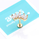 Detail View 3 of Golden Marquise Sparkle Curve Top Internally Threaded Steel Flat Back Stud Labret-Clear Gem