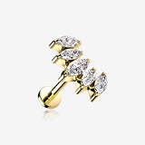 Golden Marquise Sparkle Curve Top Internally Threaded Steel Flat Back Stud Labret-Clear Gem