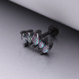 Detail View 1 of Blackline Marquise Sparkle Curve Top Internally Threaded Steel Flat Back Stud Labret-Vitrail Medium