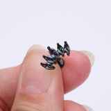 Detail View 2 of Blackline Marquise Sparkle Curve Top Internally Threaded Steel Flat Back Stud Labret-Vitrail Medium